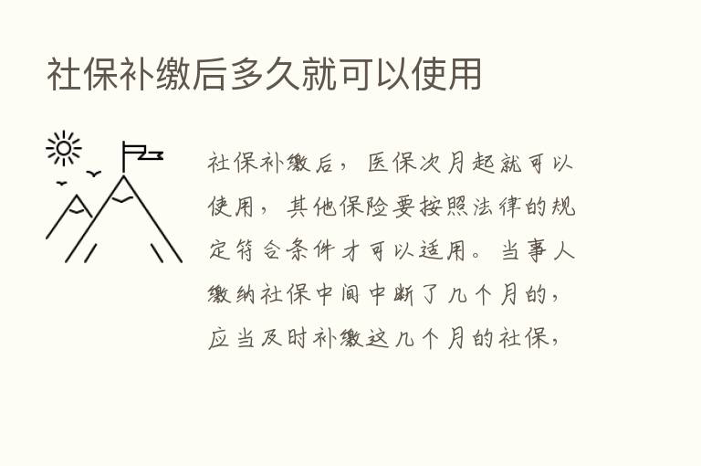 社保补缴后多久就可以使用